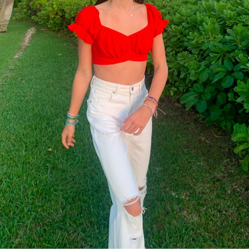Red top, tie in the back! Size small
